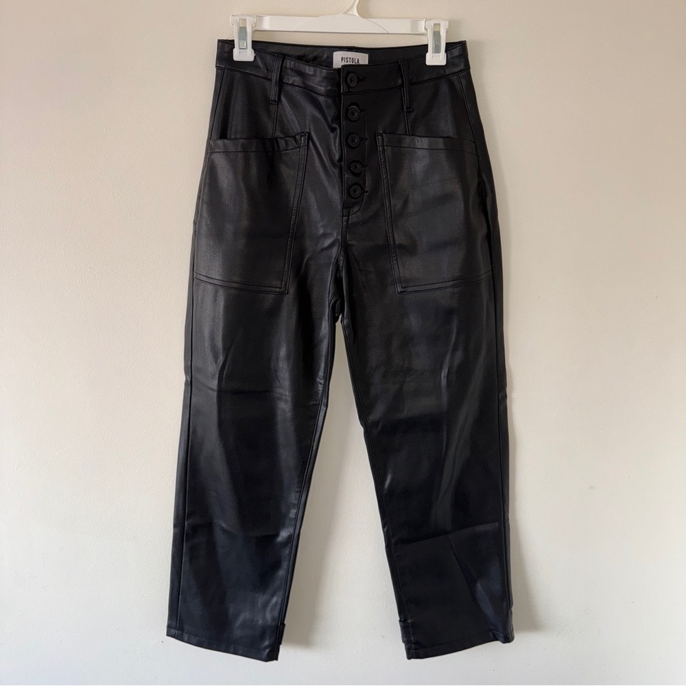 Pistola Tammy High Rise Trouser in Slate Black Faux Leather Womens 27 - Picture 5 of 10